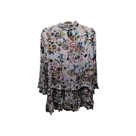 ALTAR'D STATE Womens Tan Colorful Floral Ruffle Tunic Blouse Small - Picture 9 of 10